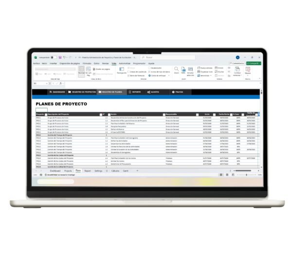 Plantilla de administración de proyectos en Excel.