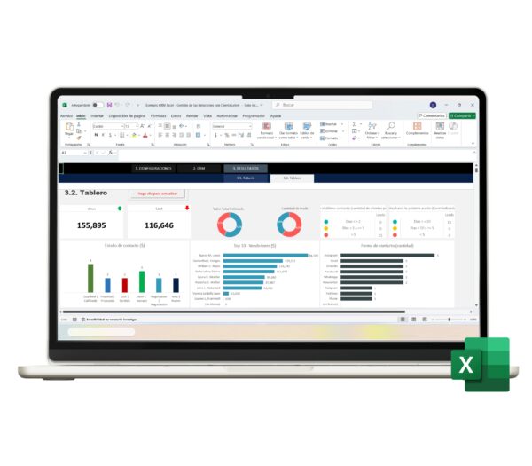 Panel de CRM en Excel para gestión de clientes