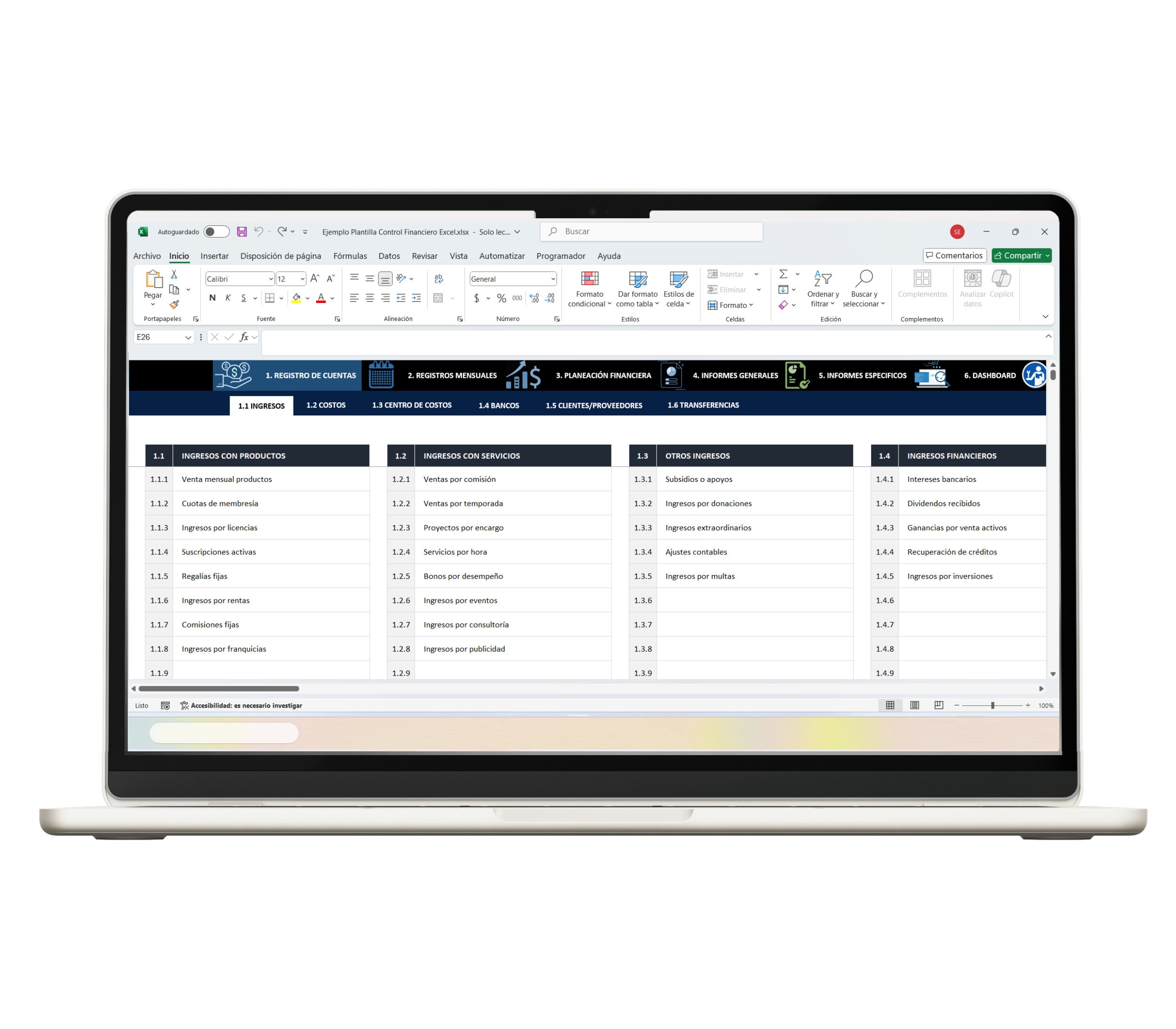Control financiero en Excel para gestionar ingresos y gastos