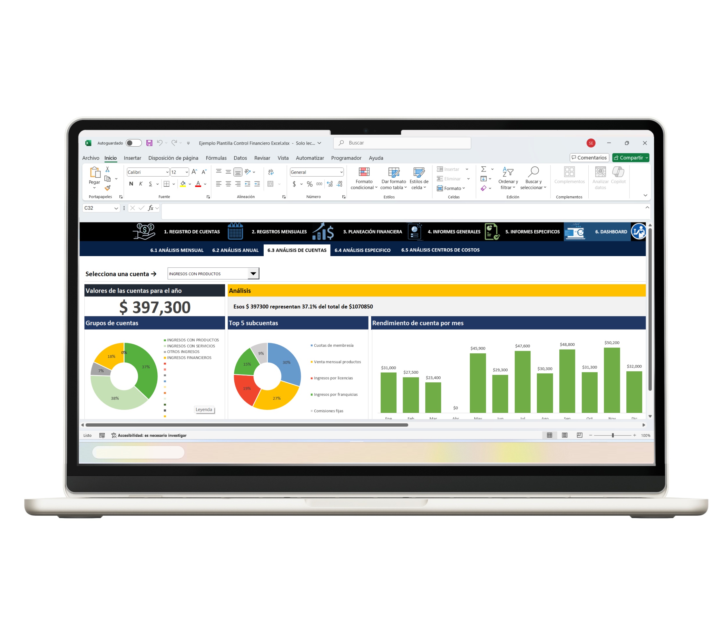 Sistema de control financiero en Excel para presupuestos