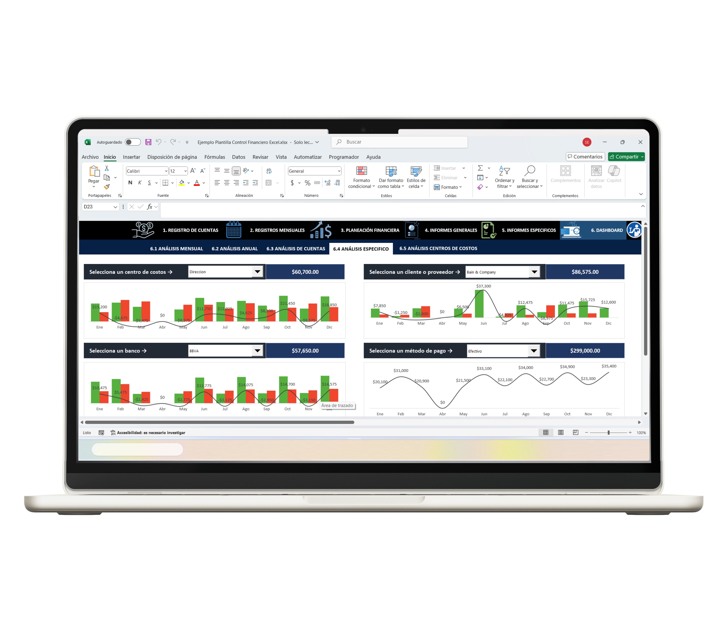 Gestión financiera en Excel con hojas de cálculo automatizadas