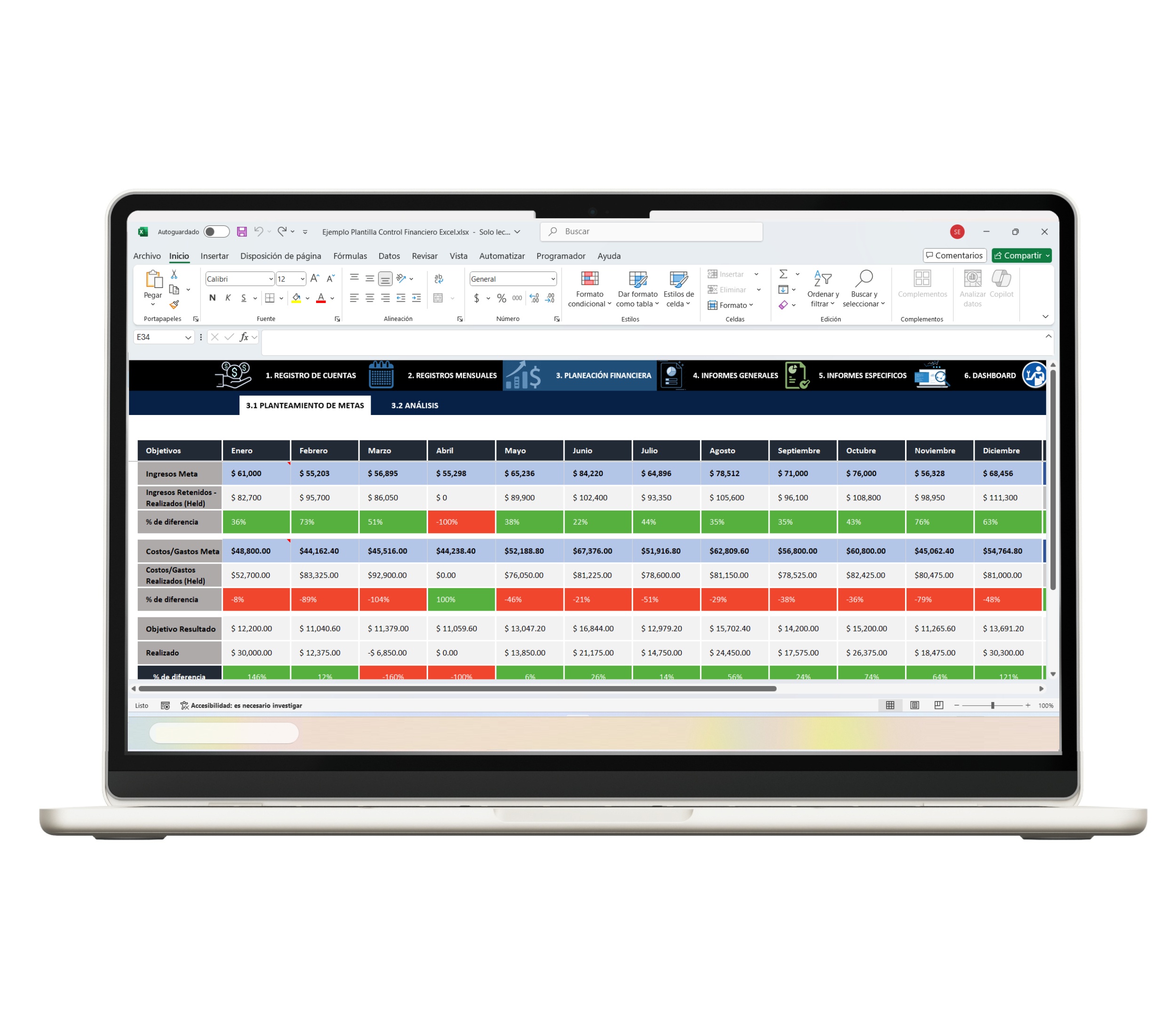 Control de finanzas en Excel para reportes claros y detallados