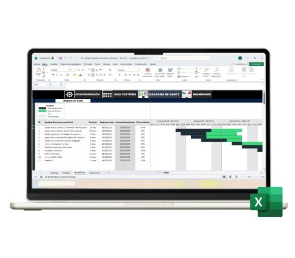 Diagrama de Gantt en Excel