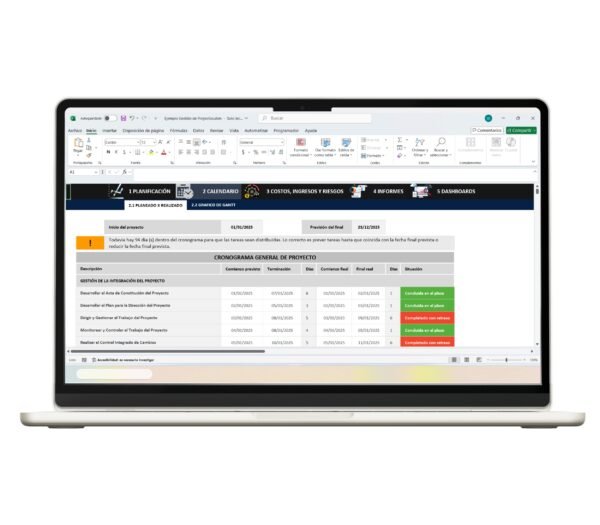 Excel para gestión de proyectos gratis con control de avances y tiempos