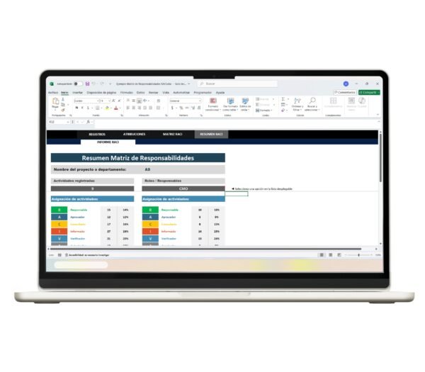 Plantilla de matriz RACI en Excel para asignar funciones