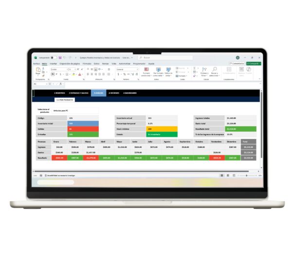 Plantilla de Excel para control de inventarios y ventas mensual