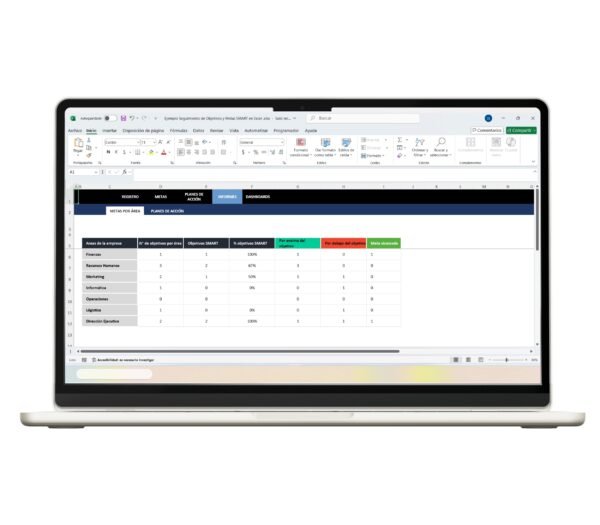 Formato en Excel de objetivos SMART para medir metas alcanzables