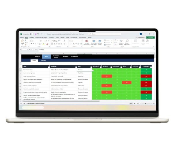 Metas SMART en hoja de Excel