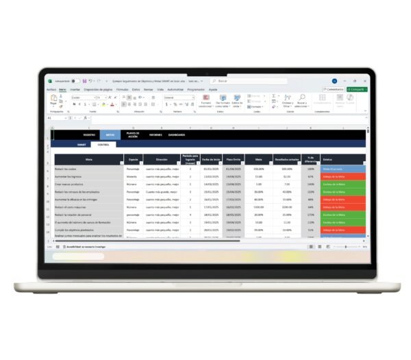 Objetivos específicos en Excel