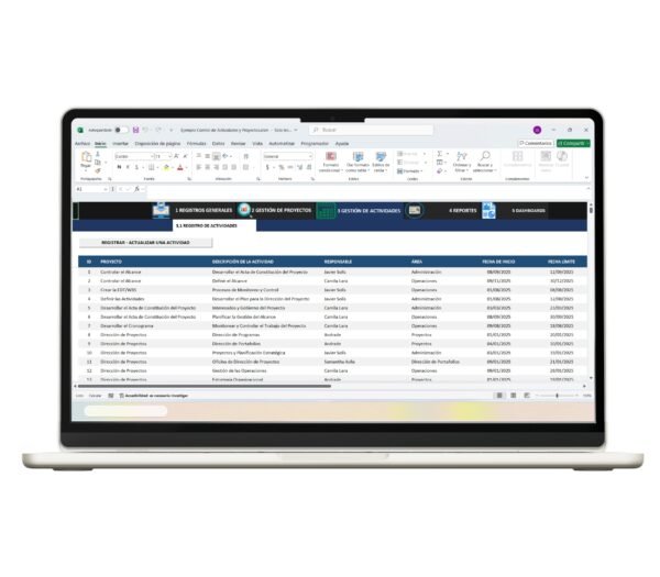 Control de actividades y proyectos en excel