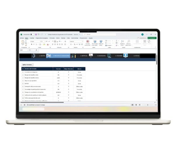 Ejemplo de plantilla para seguimiento de KPIs en Excel