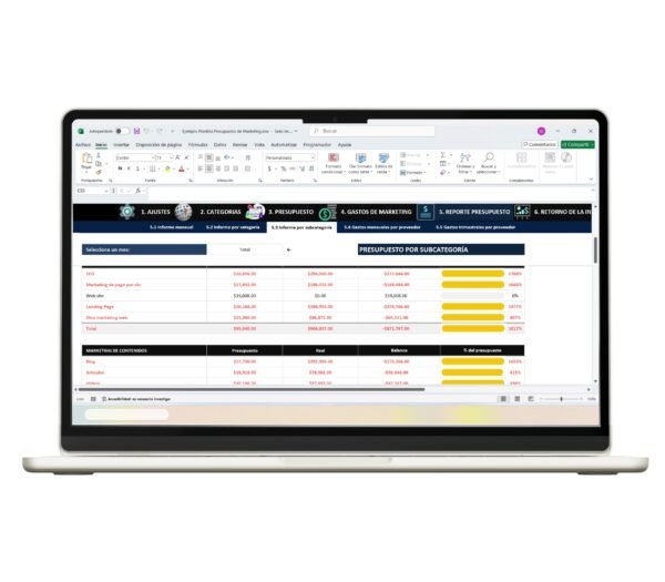 Presupuesto de marketing en Excel para planificación y gestión anual