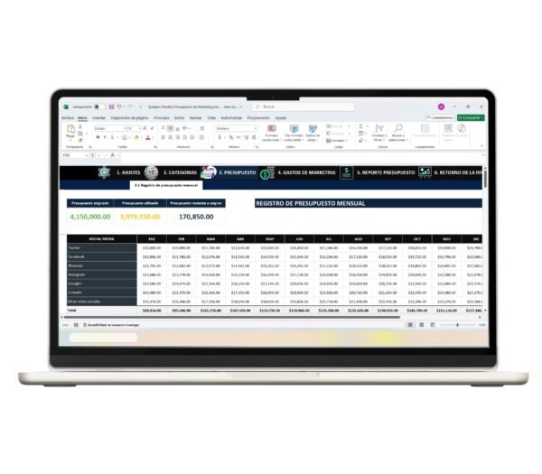 Plantilla para presupuesto de marketing en Excel