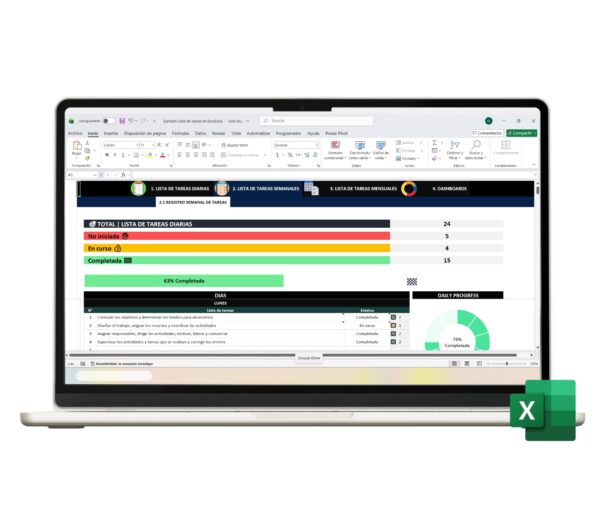 Registro semanal de tareas con gráficos de progreso Registro semanal de tareas con gráficos de progreso