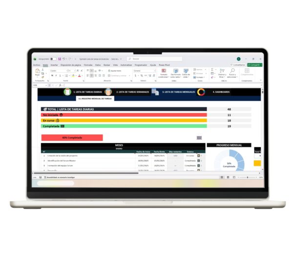 lista-tareas-excel-tareas-mensuales-graficos-3 Lista mensual de tareas con gráficos de seguimiento