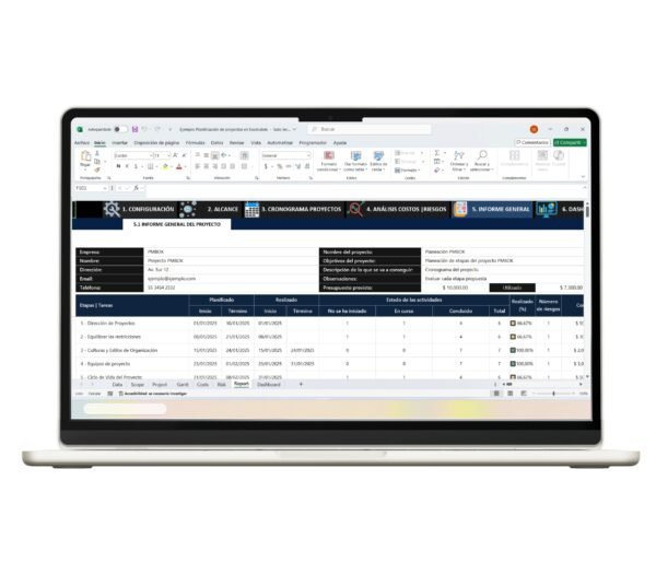 Herramienta de planificación de proyectos en Excel con cronograma