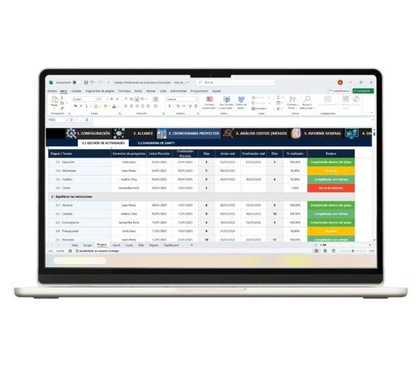 Plantilla en Excel para planificación de proyectos con tareas y recursos