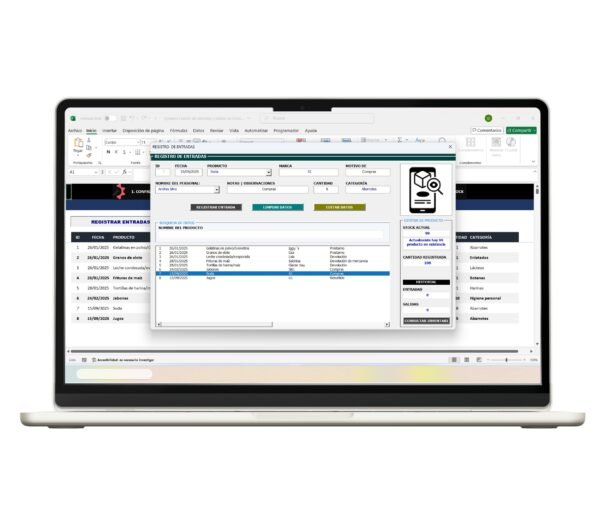 Plantilla Excel para gestionar inventario y entradas de almacén
