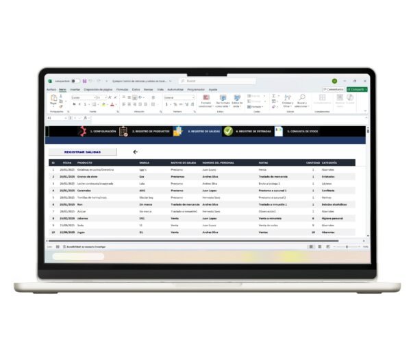 Sistema de Entradas y Salidas diseñado en Excel