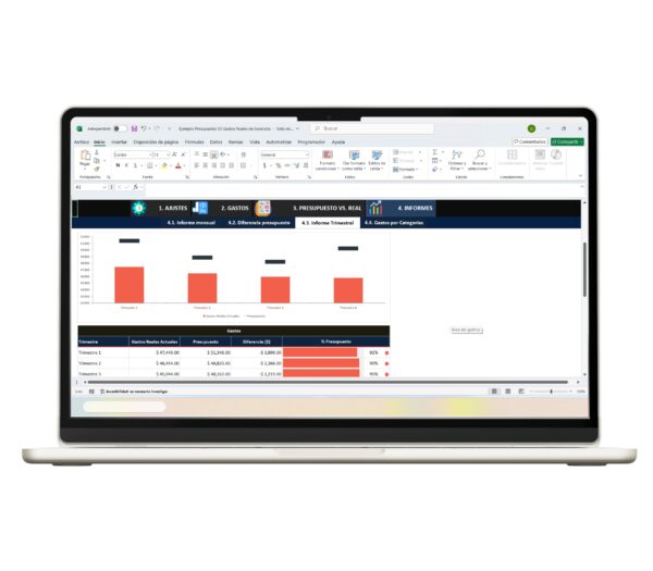 Presupuesto frente a gastos reales en Excel con reportes dinámicos