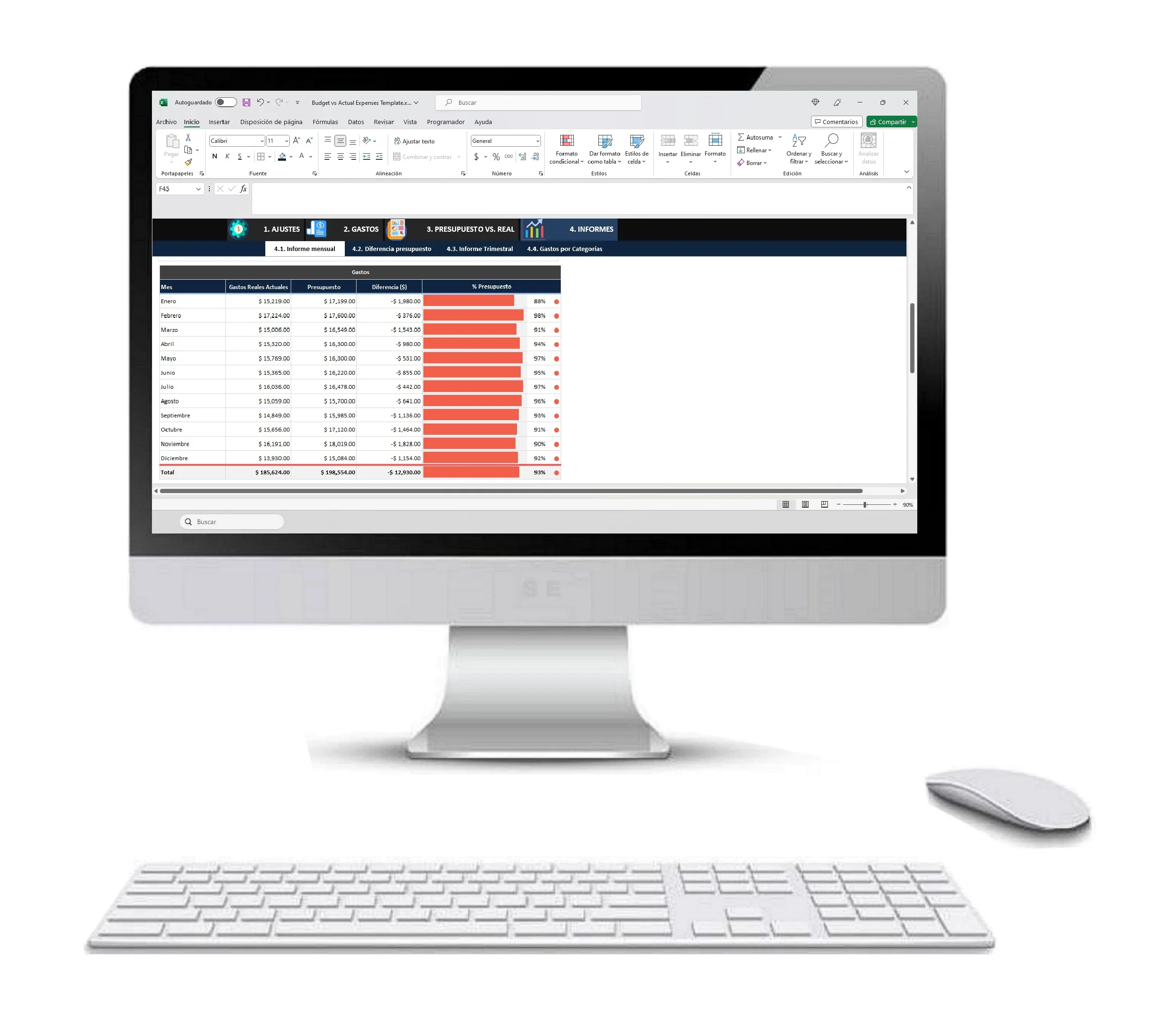 Presupuesto VS Gastos Reales en Excel 3
