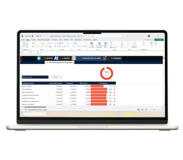 Plantilla de presupuesto vs gastos reales en Excel con reportes