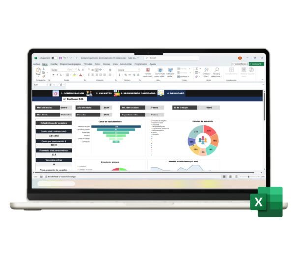 Dashboard en Excel para seguimiento de reclutamiento en RH