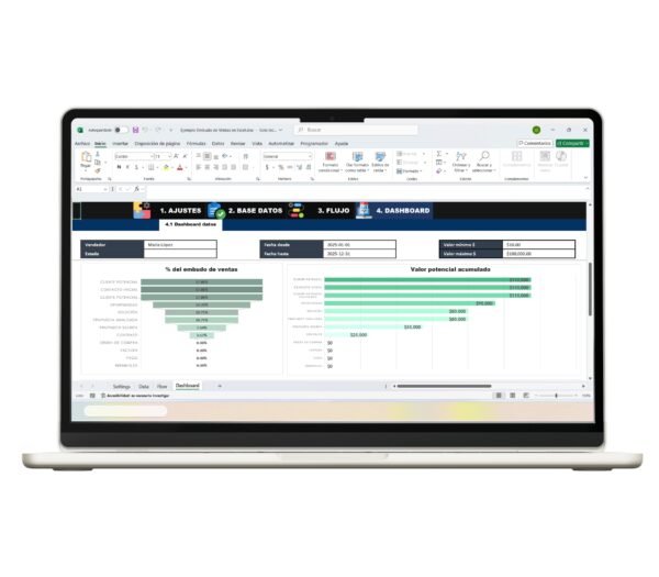 Embudo de ventas en Excel para gestión comercial y análisis estratégico