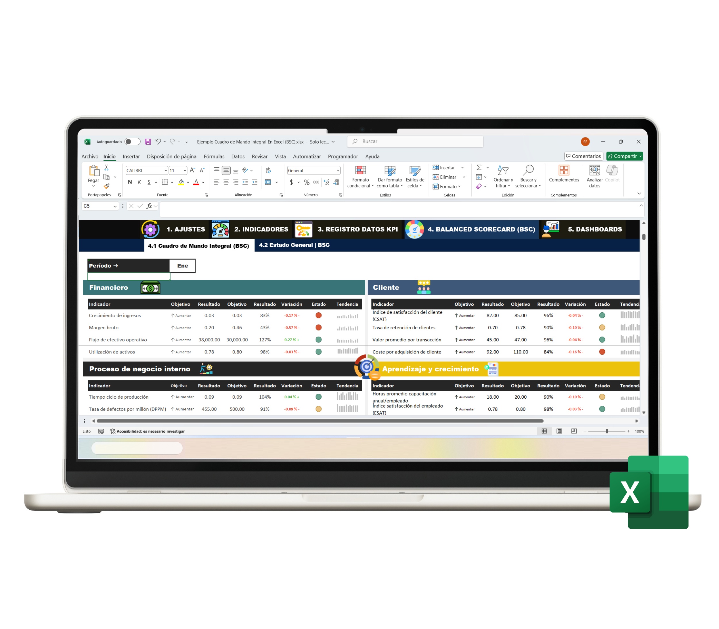 Cuadro de Mando en Excel para Balanced Scorecard