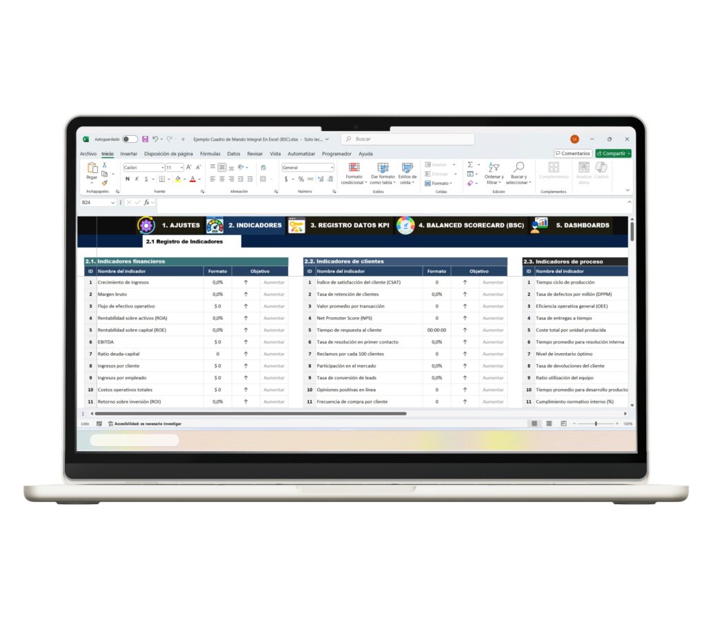 Dashboard de Cuadro de Mando en Excel para BSC