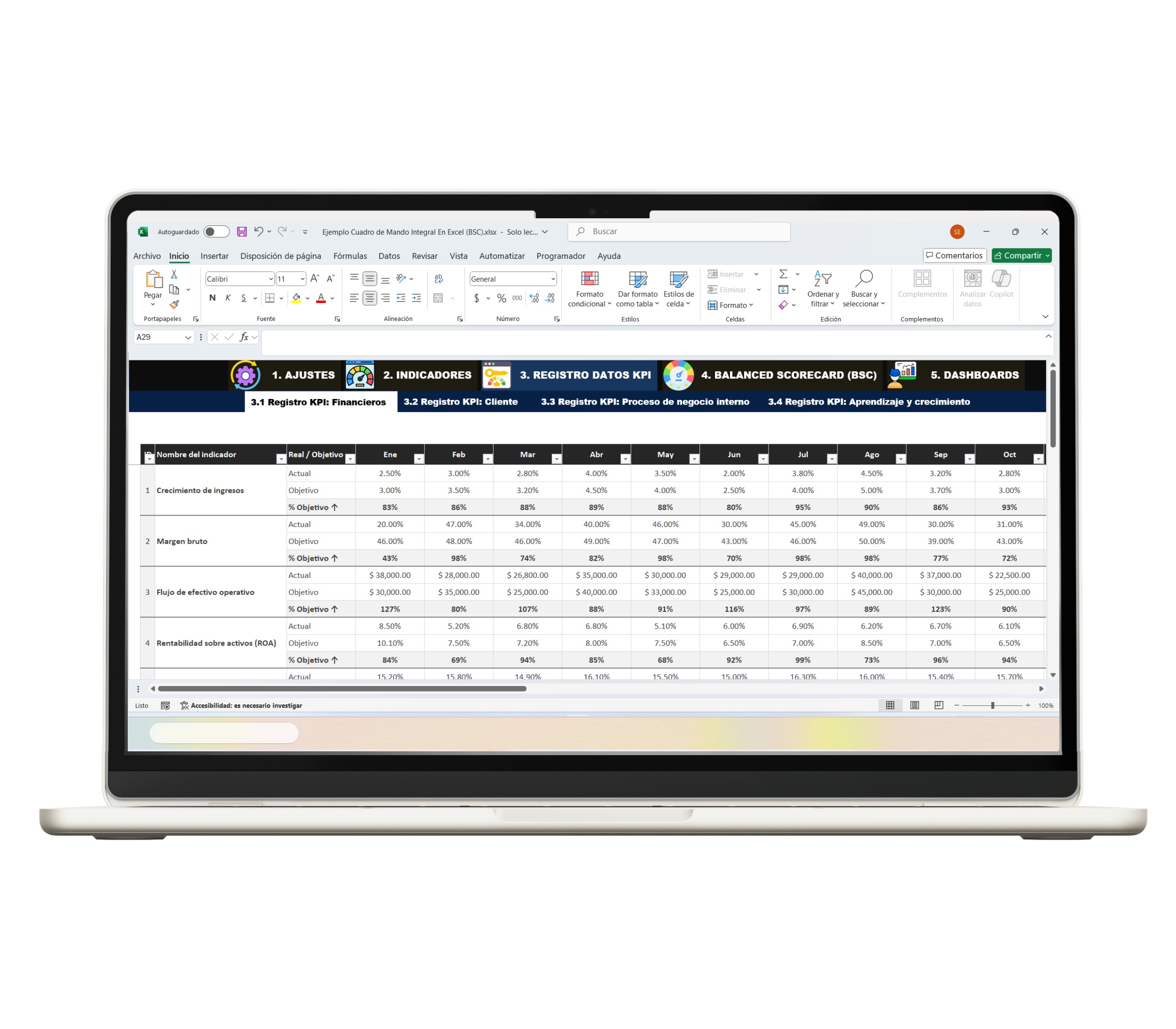 Plantilla de Balanced Scorecard en Excel para gestión