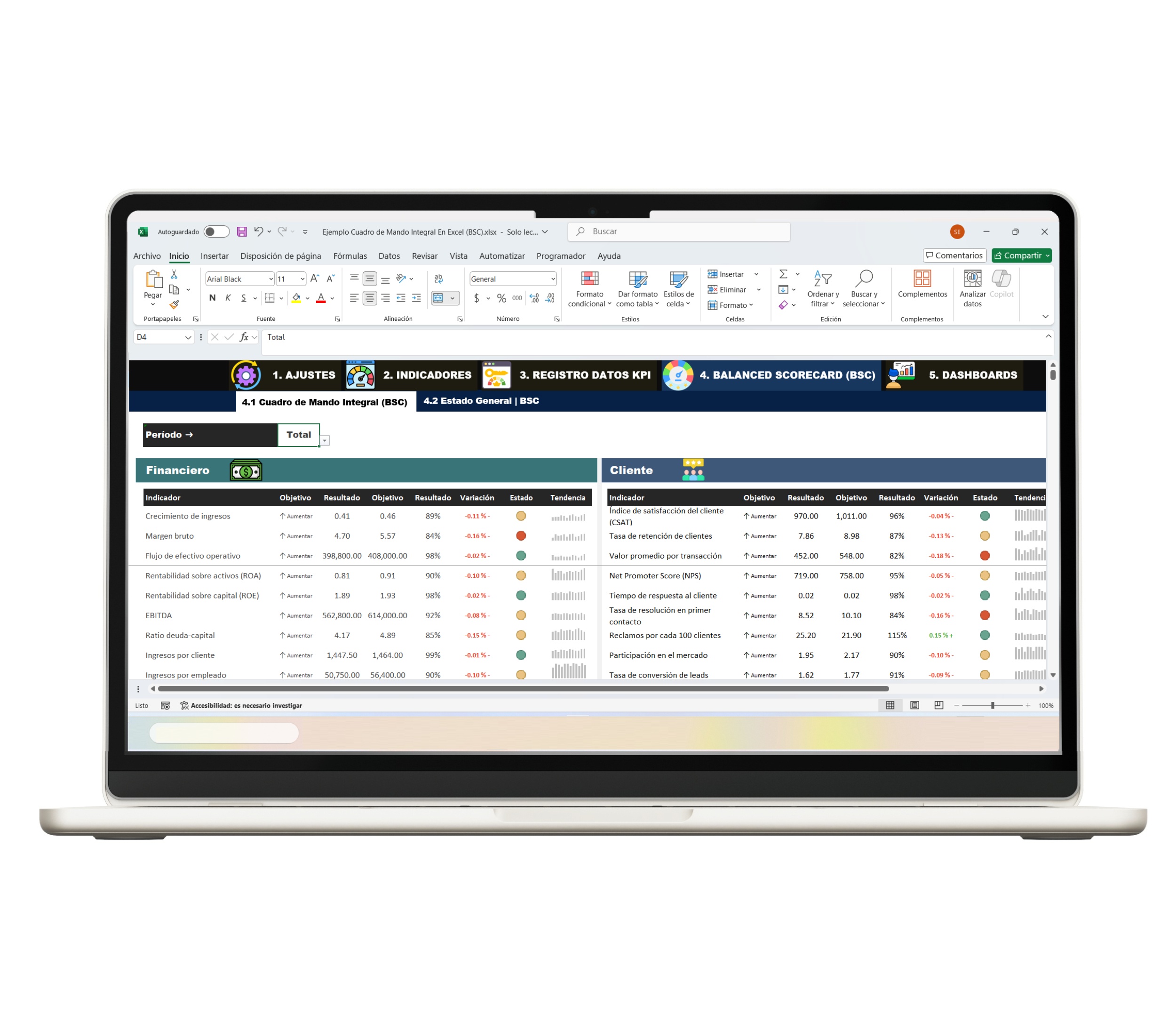 Modelo de Cuadro de Mando Integral en Excel para BSC