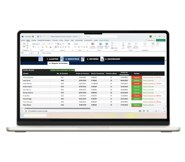 Cuentas por Cobrar en Excel-4 Formato en Excel de cuentas por cobrar para control de pagos clientes