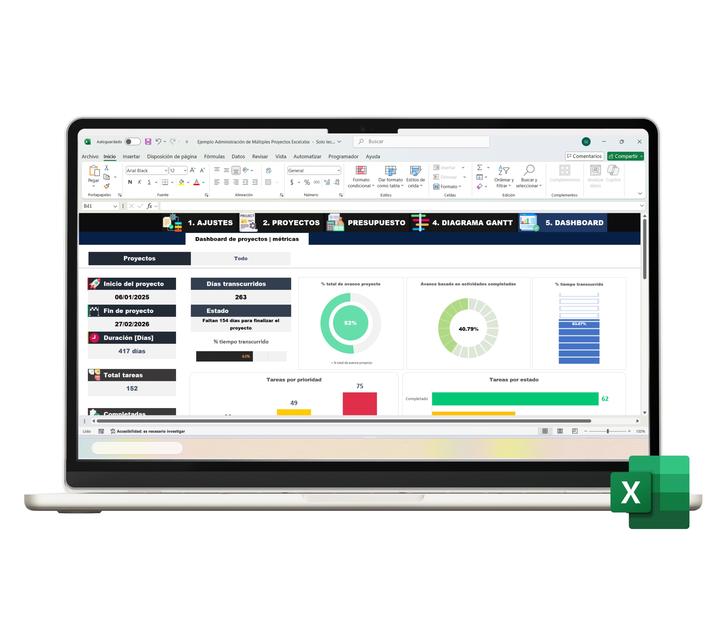 Tablero en Excel para planificación y control de múltiples proyectos