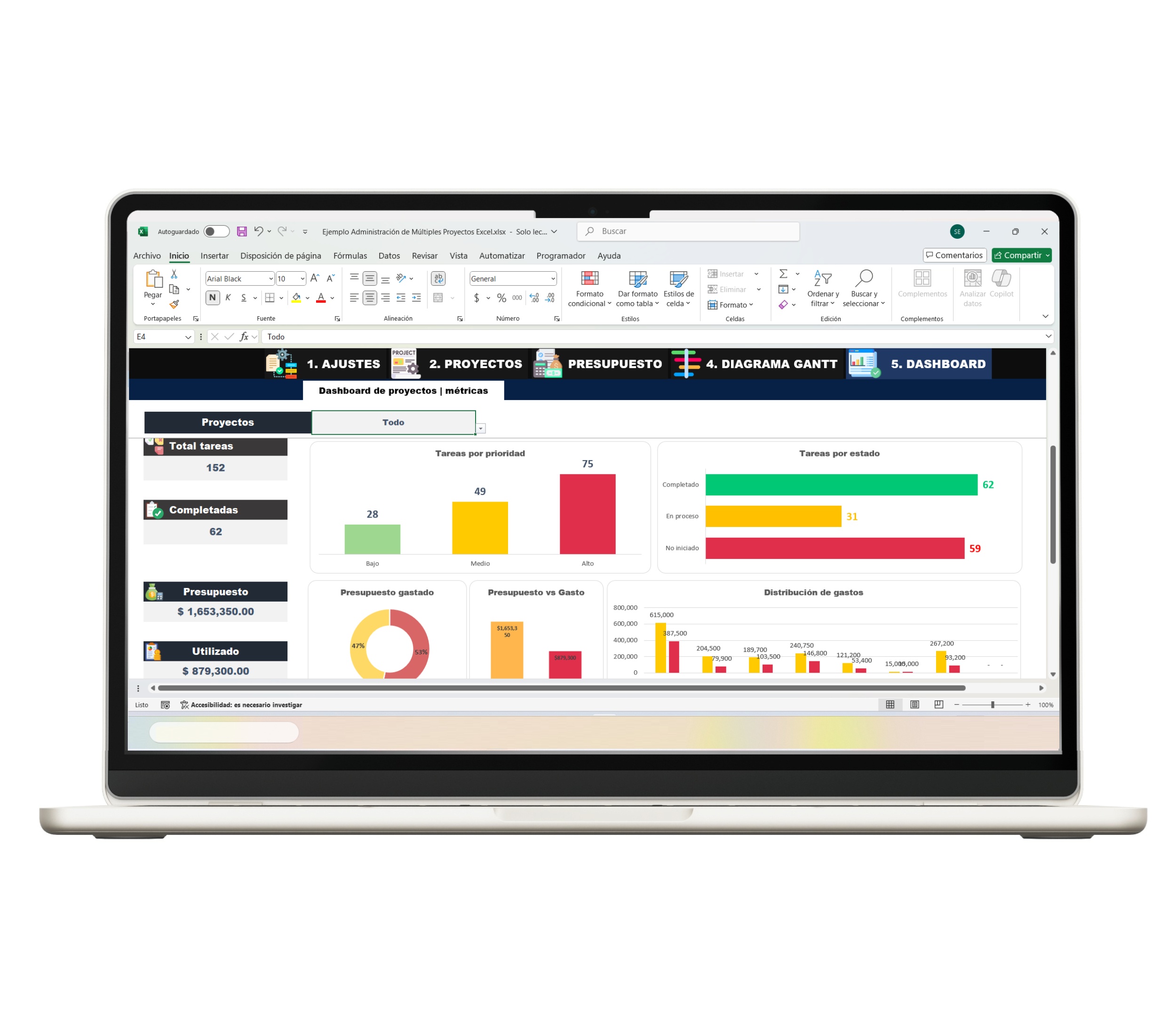 Plantilla profesional en Excel para administración de varios proyectos