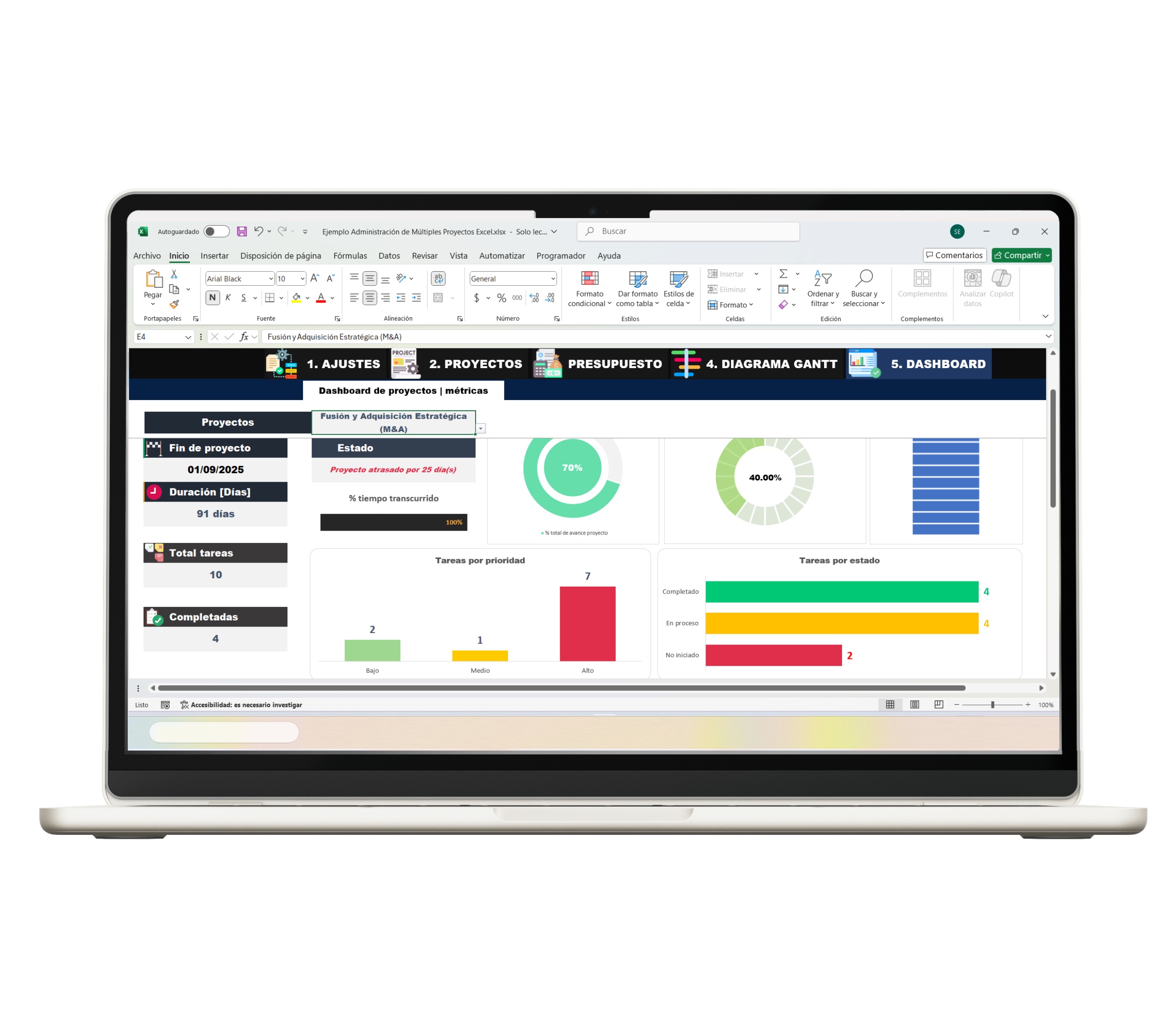 Dashboard en Excel para seguimiento y control de múltiples proyectos