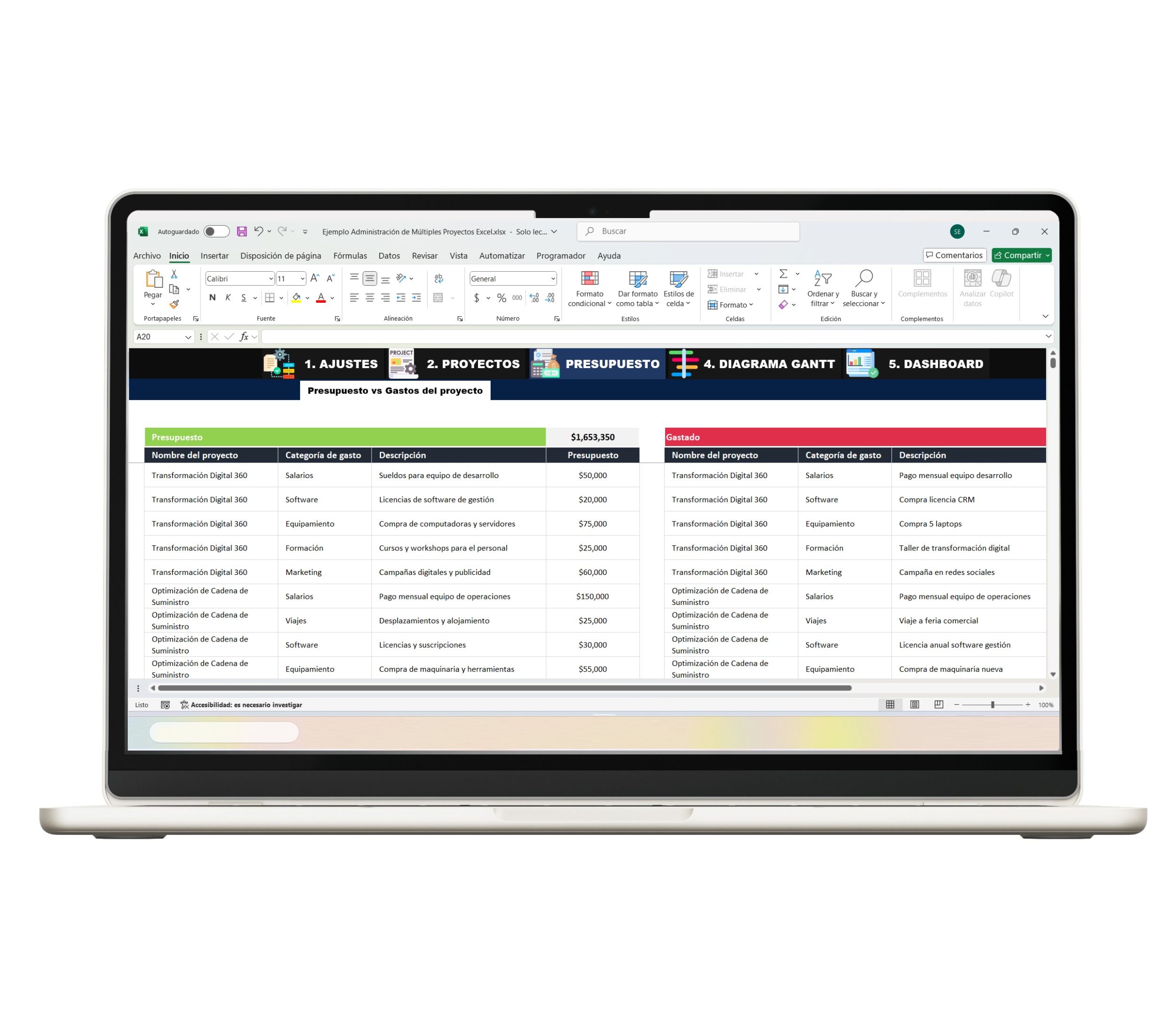 Herramienta en Excel para gestión de múltiples proyectos simultáneos