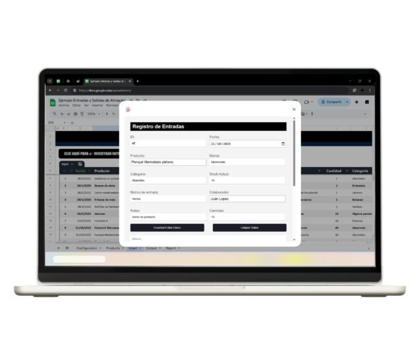 Hoja de control de entradas y salidas de inventario en Sheets