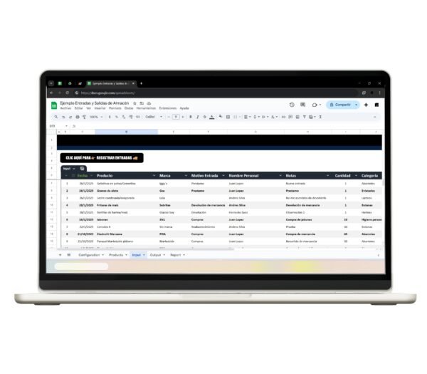 Control automatizado de entradas y salidas con Google Sheets