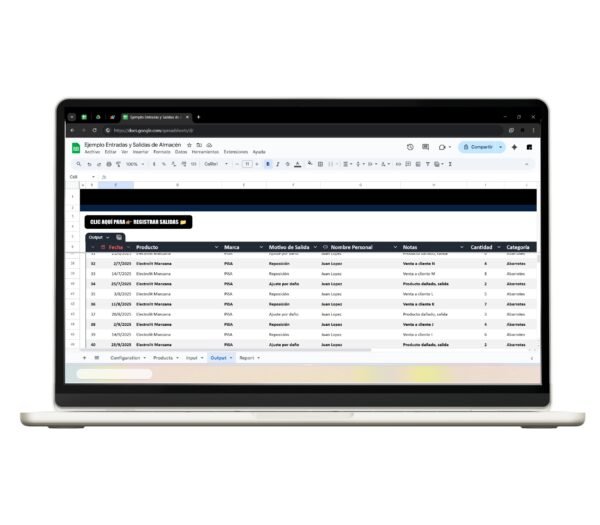 Plantilla de control de entradas y salidas en Google Sheets