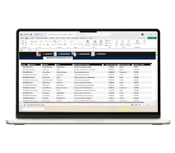Control de gastos en Excel con categorías detalladas