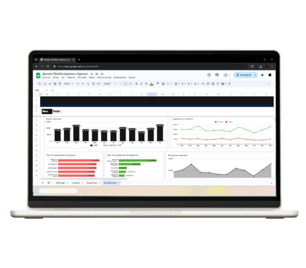 Plantilla financiera de ingresos egresos en Sheets