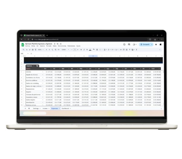 Hoja de cálculo ingresos y egresos Google Sheets