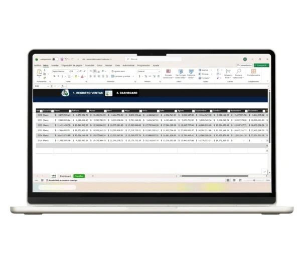 Indicadores de ventas en panel de Excel descargable.