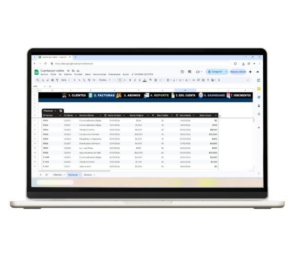Control financiero de cuentas por cobrar en Sheets