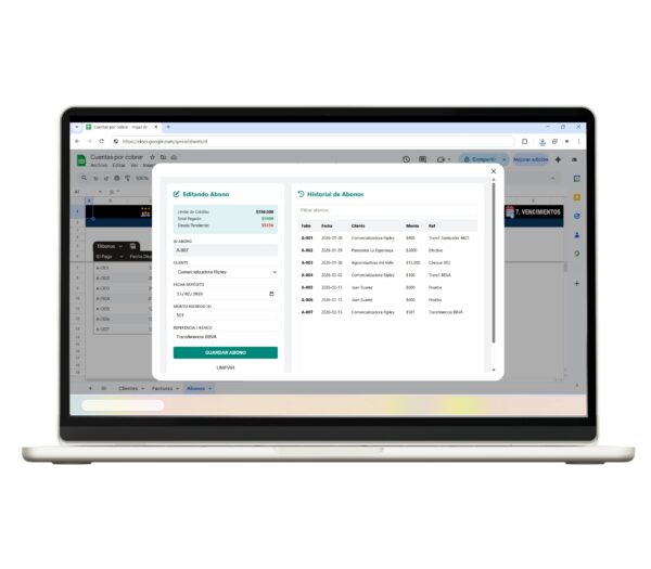 Seguimiento de cuentas por cobrar en Google Sheets