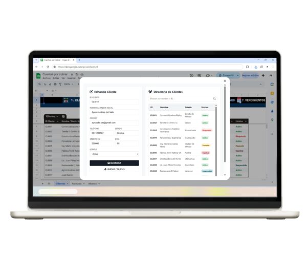 Dashboard de cuentas por cobrar creado en Google Sheets