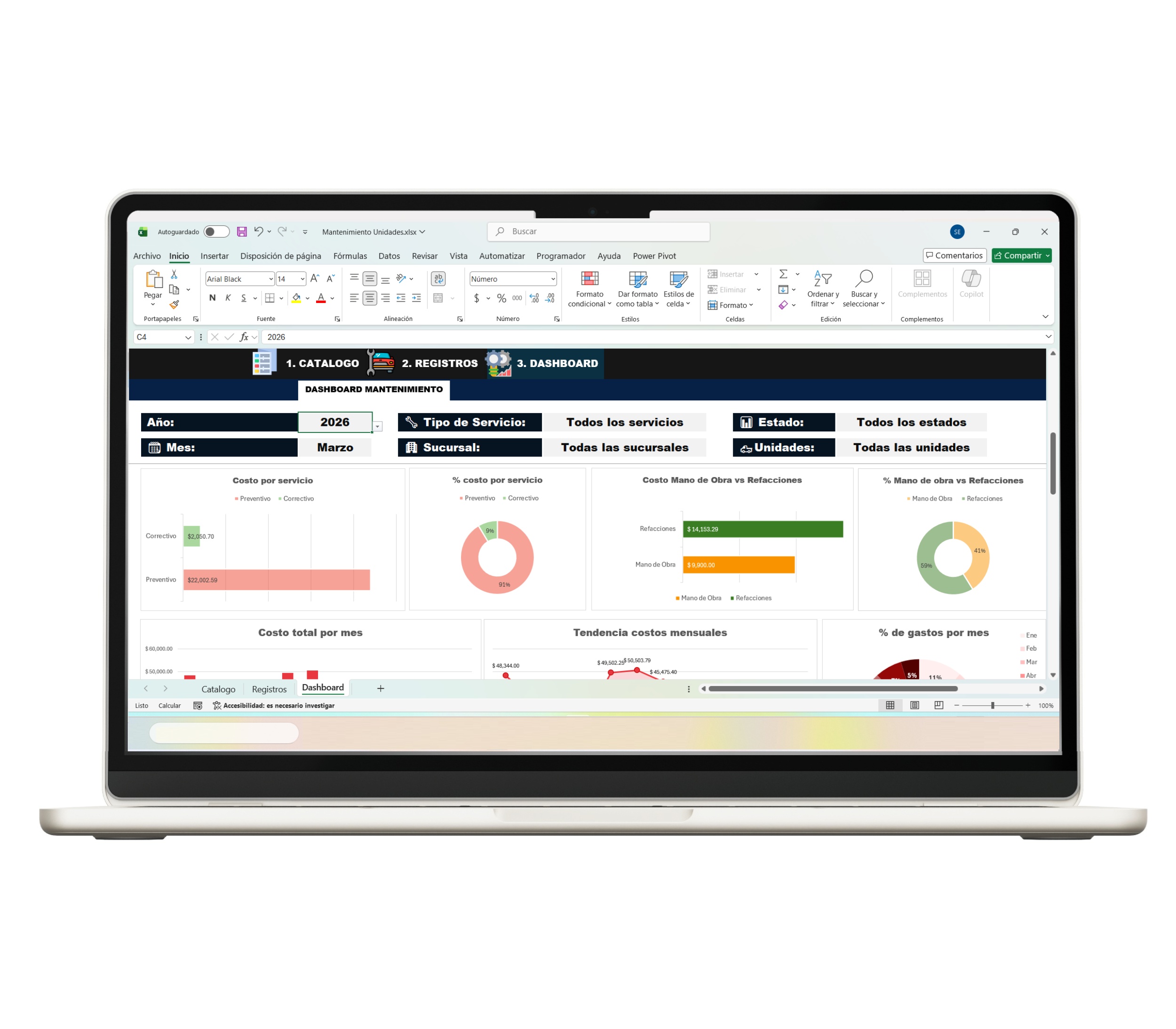 Control de mantenimiento vehicular en Excel con seguimiento de unidades