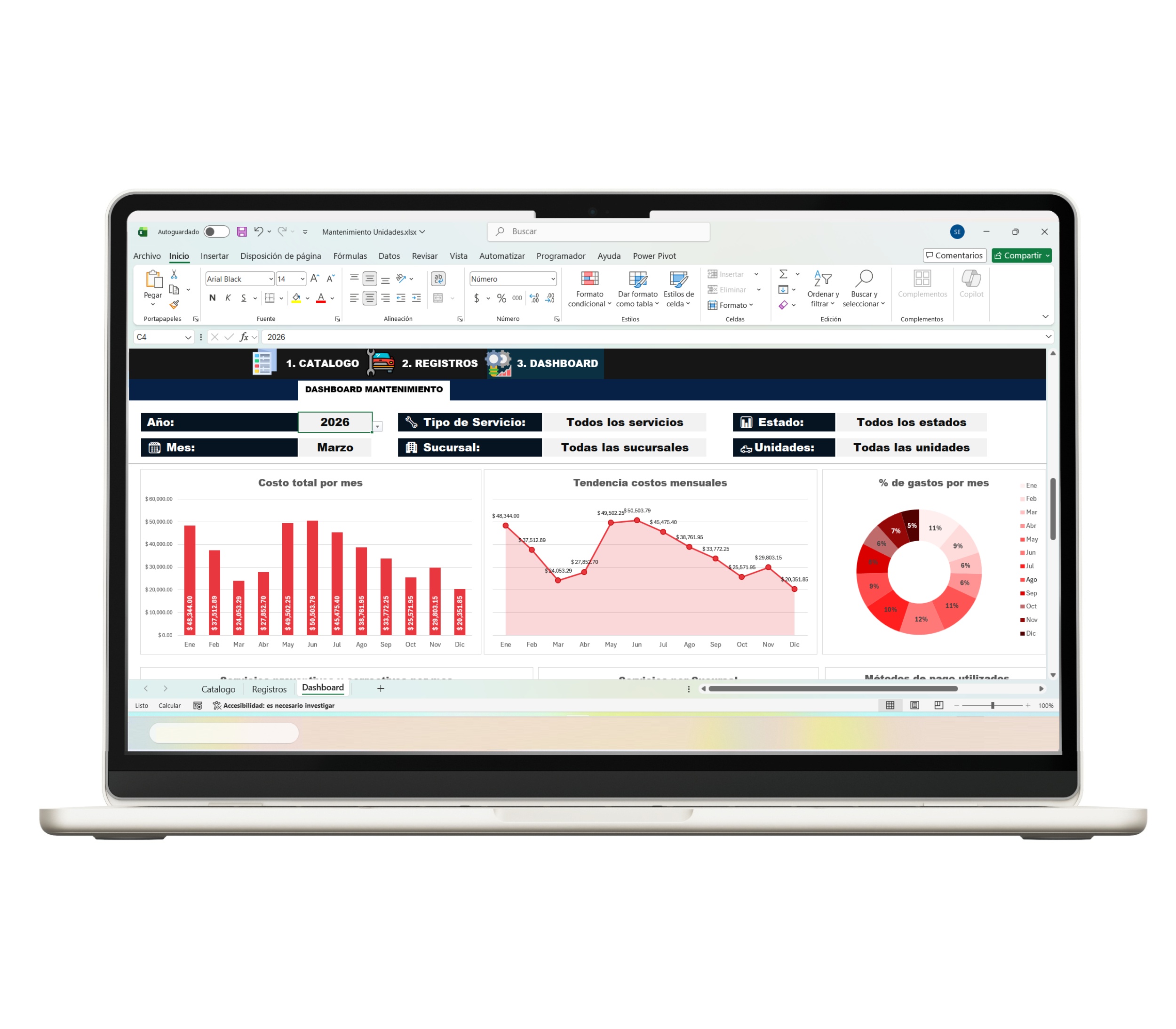 Plantilla Excel para mantenimiento de flota vehicular y control de costos