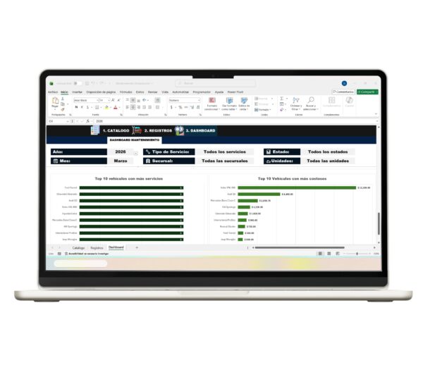 Sistema de mantenimiento de flota vehicular en Excel con historial de servicios